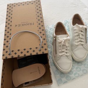 FRANKiE4 White Leather Zip-Accent Women's Sneakers
